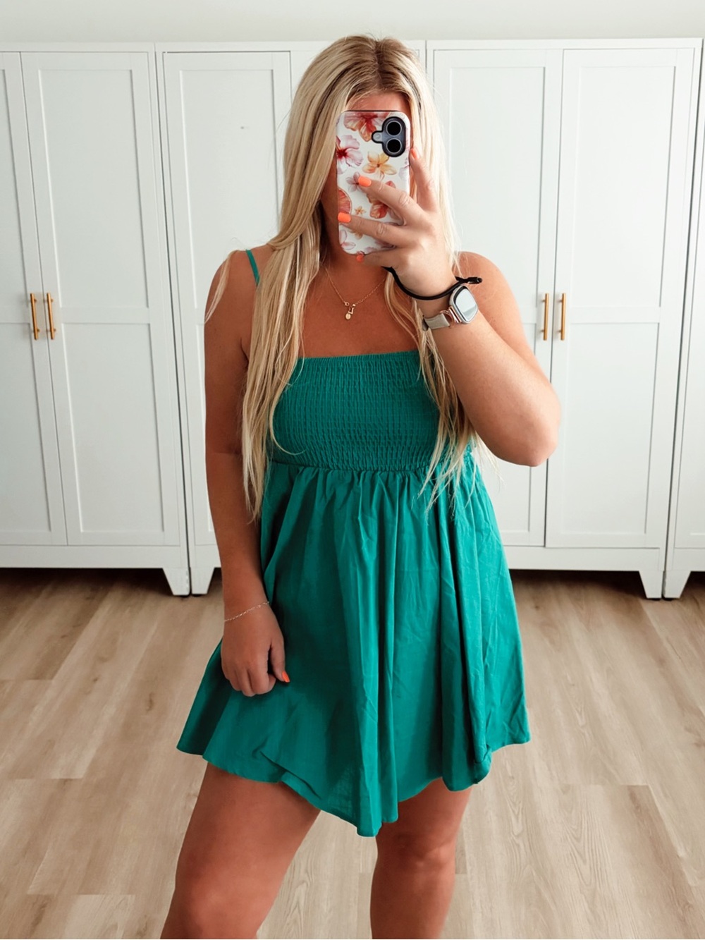 Green Smocked Sundress with Spaghetti Straps